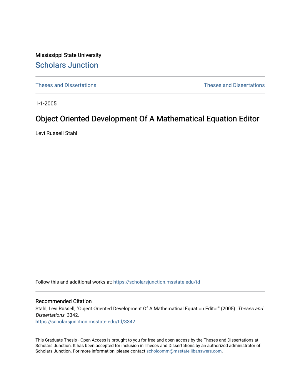 Object Oriented Development of a Mathematical Equation Editor