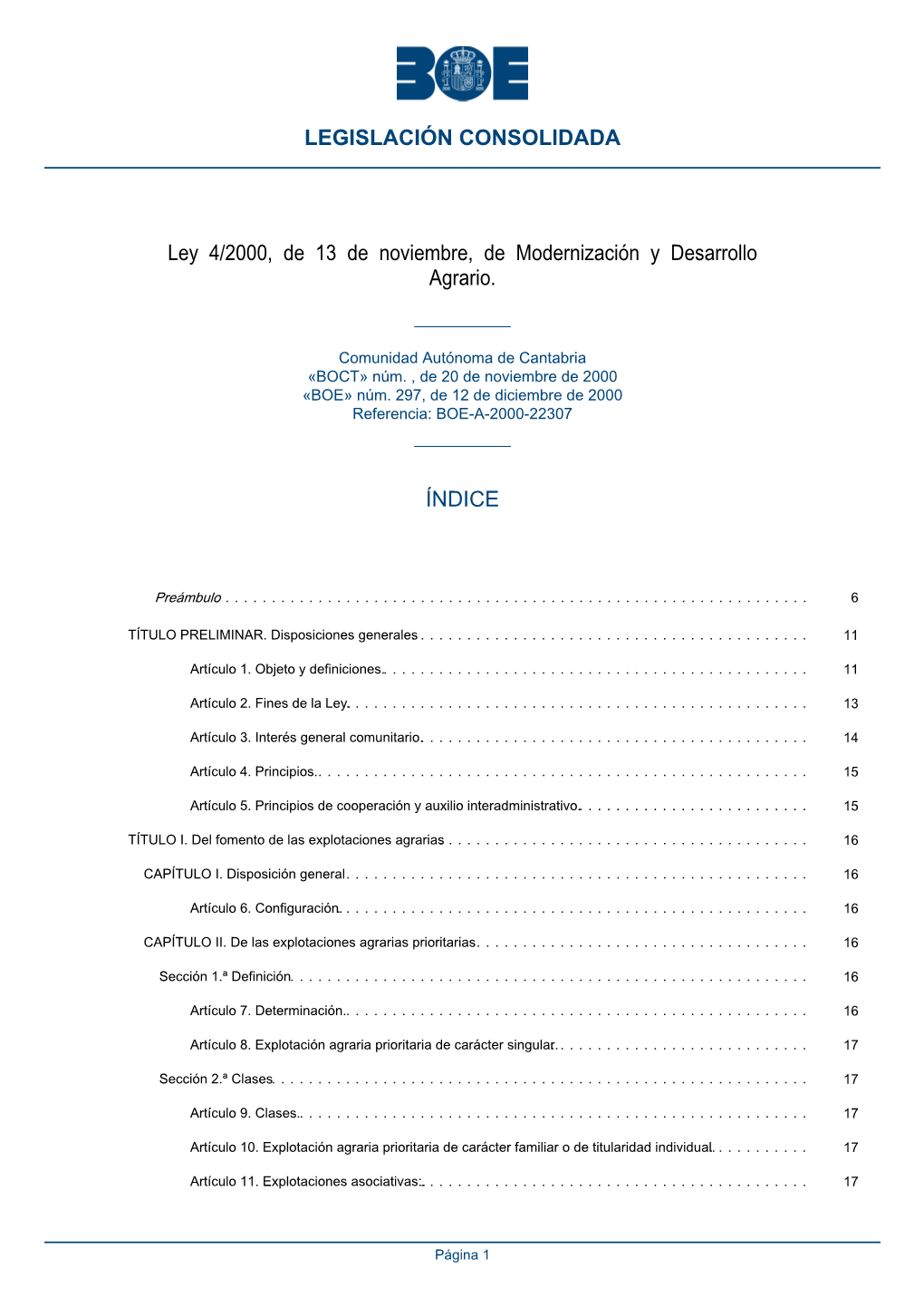 Ley 4/2000, De 13 De Noviembre, De Modernización Y Desarrollo Agrario