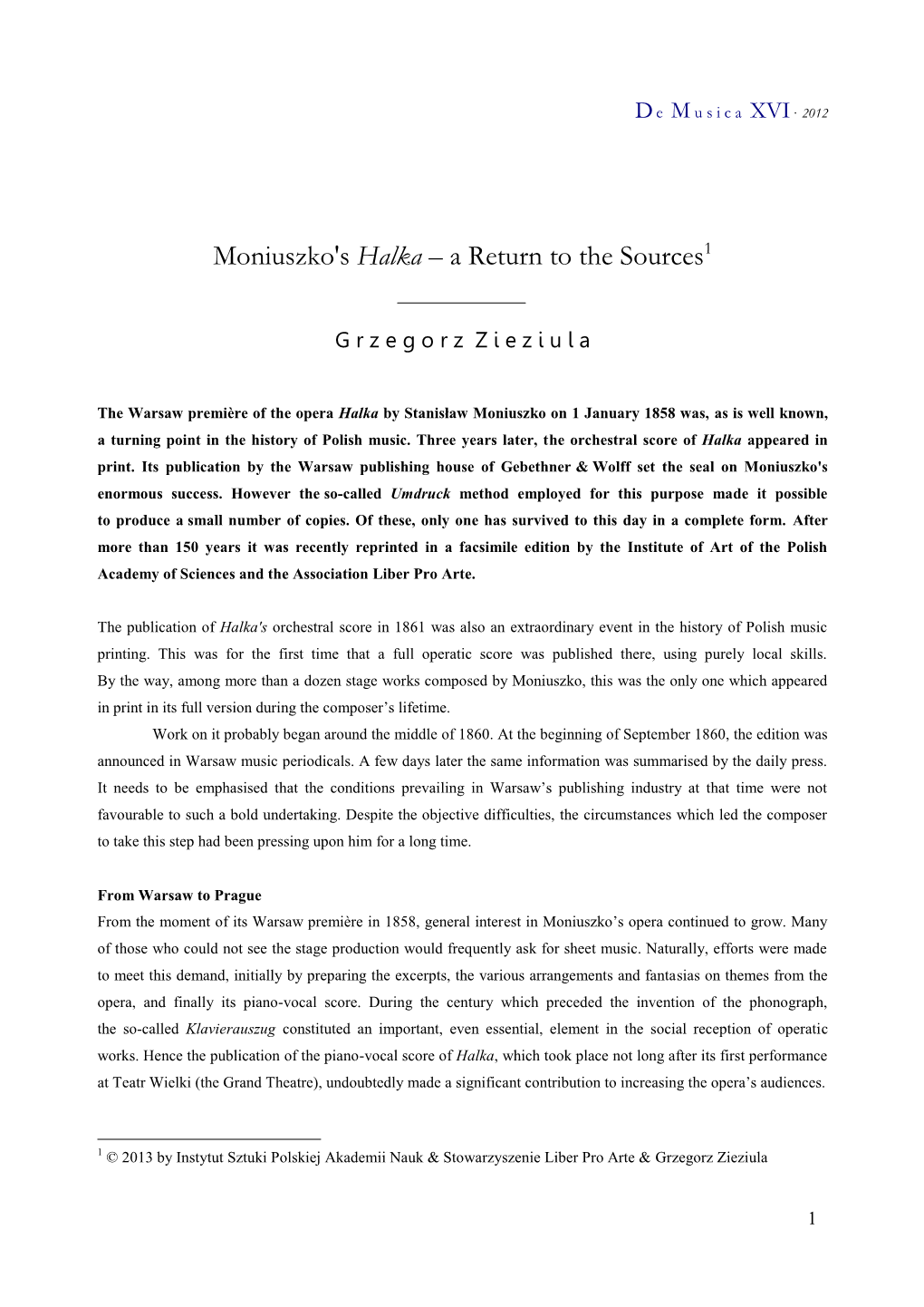 Moniuszko's Halka – a Return to the Sources1