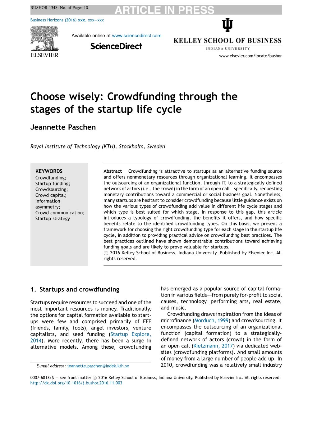 Choose Wisely: Crowdfunding Through the Stages of the Startup Life Cycle 3