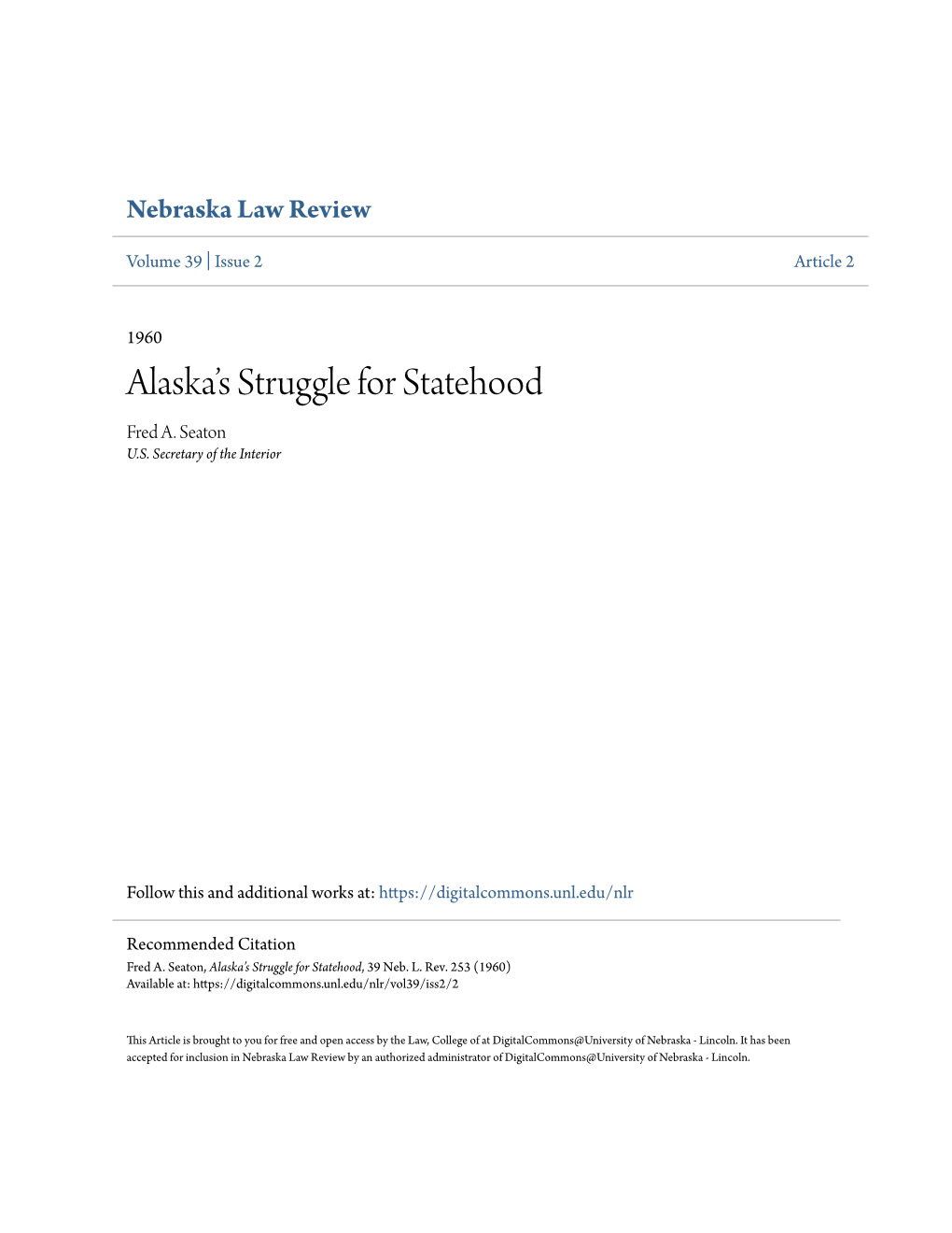 Alaska's Struggle for Statehood