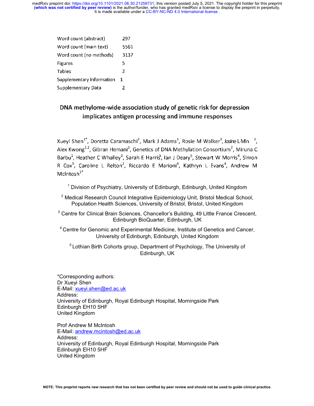 DNA Methylome-Wide Association Study of Genetic Risk for Depression Implicates Antigen Processing and Immune Responses