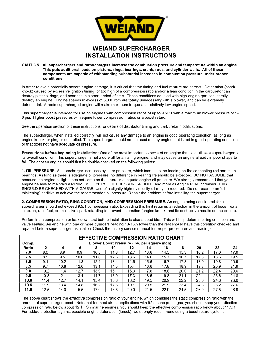 Weiand Supercharger Installation Instructions