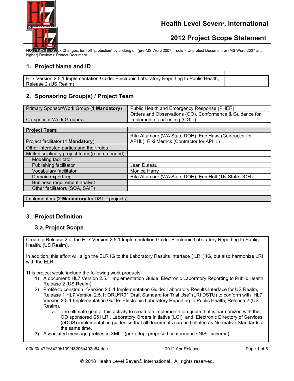 HL7 Project Scope Statement s2