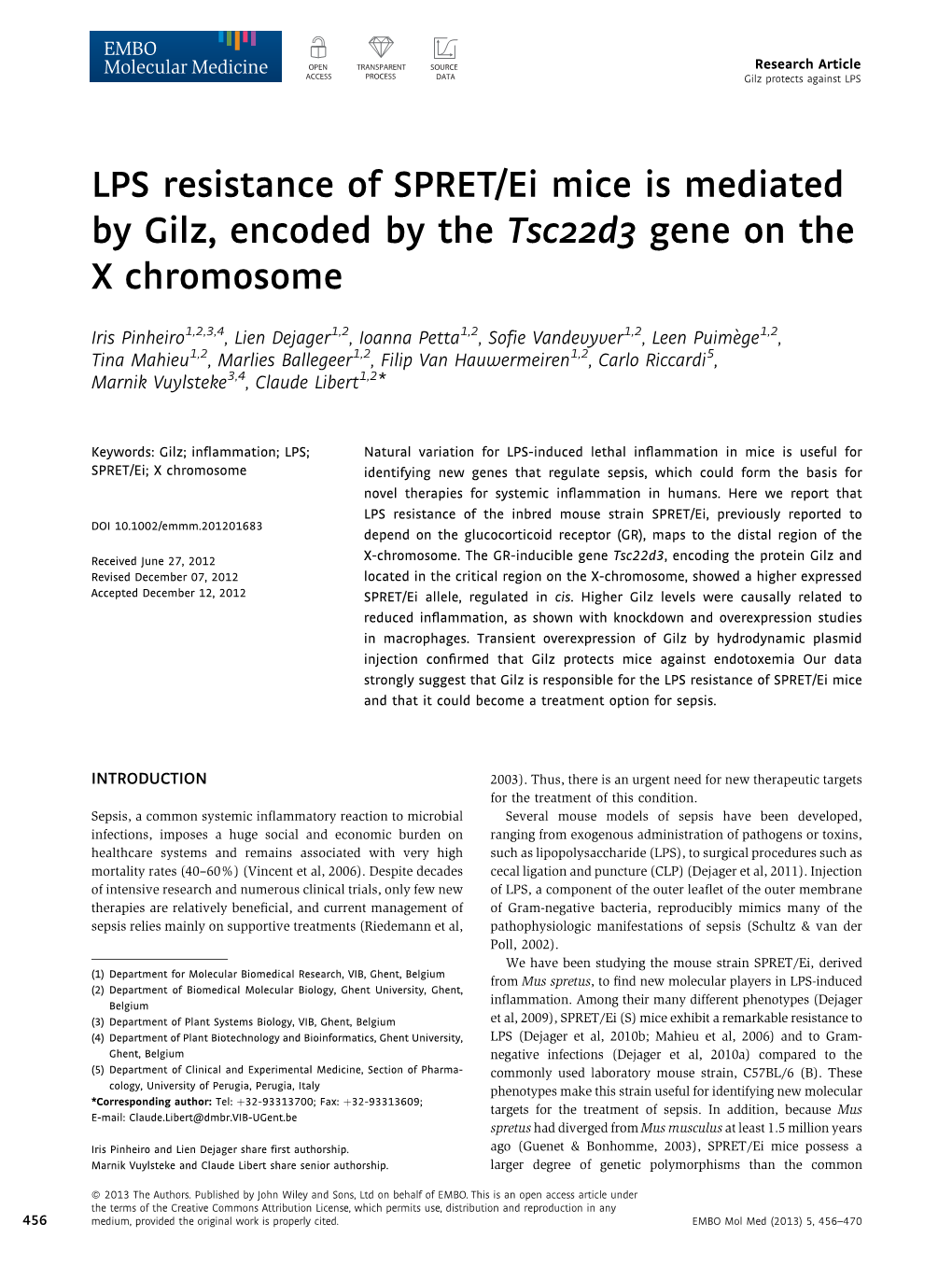 LPS Resistance of SPRET/Ei Mice Is Mediated by Gilz, Encoded by the Tsc22d3 Gene on the X Chromosome