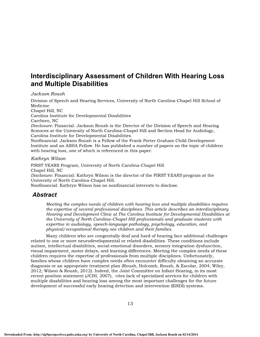 Interdisciplinary Assessment of Children with Hearing Loss