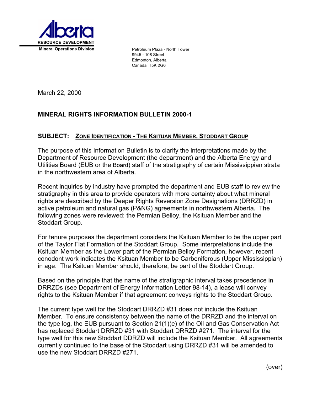 Information Bulletin 2000-01 Mineral Rights