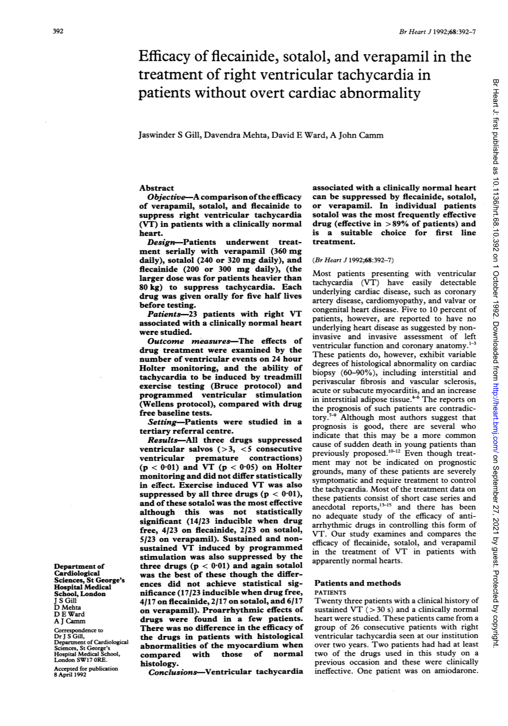 Efficacy of Flecainide, Sotalol, and Verapamil in The