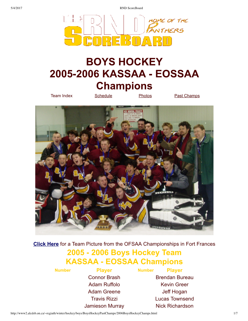 BOYS HOCKEY 20052006 Kassaaанаeossaa Champions
