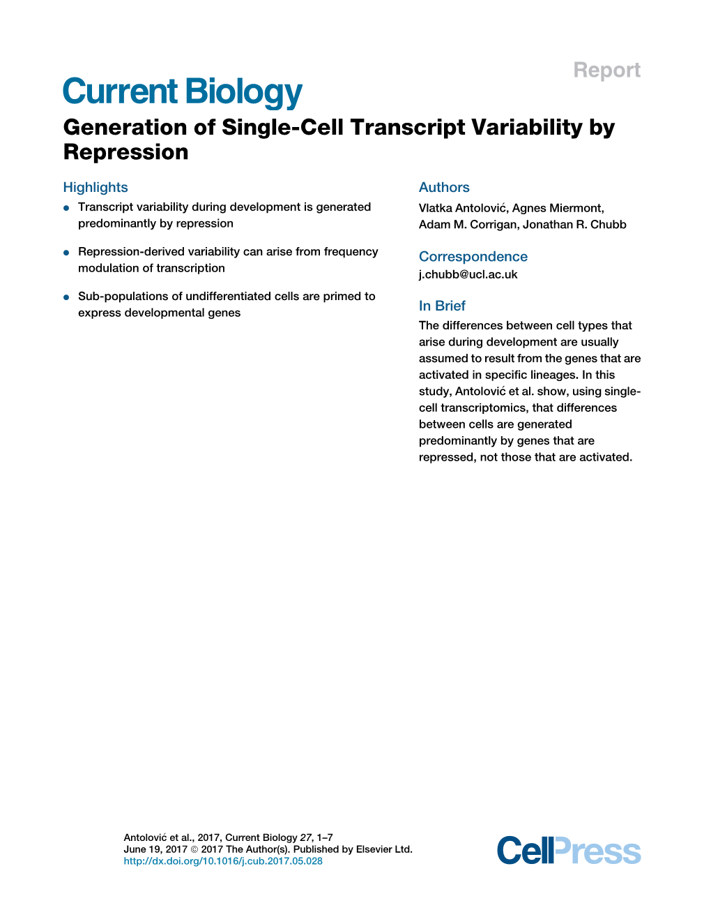 Generation of Single-Cell Transcript Variability by Repression