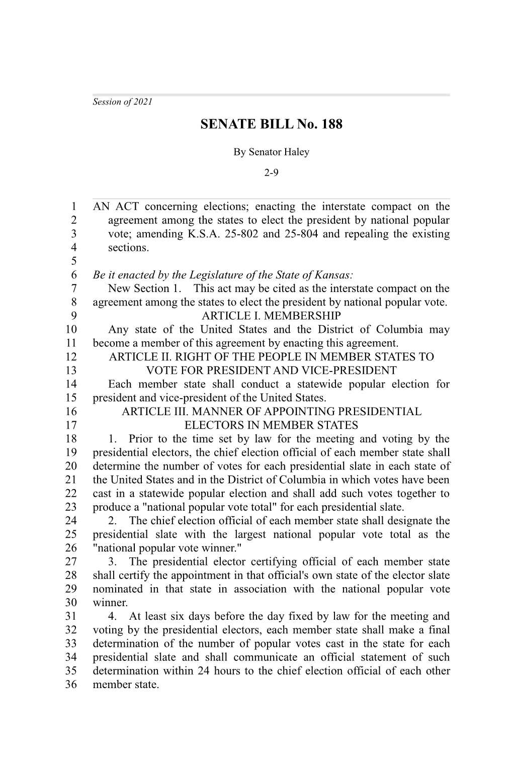 SENATE BILL No. 188