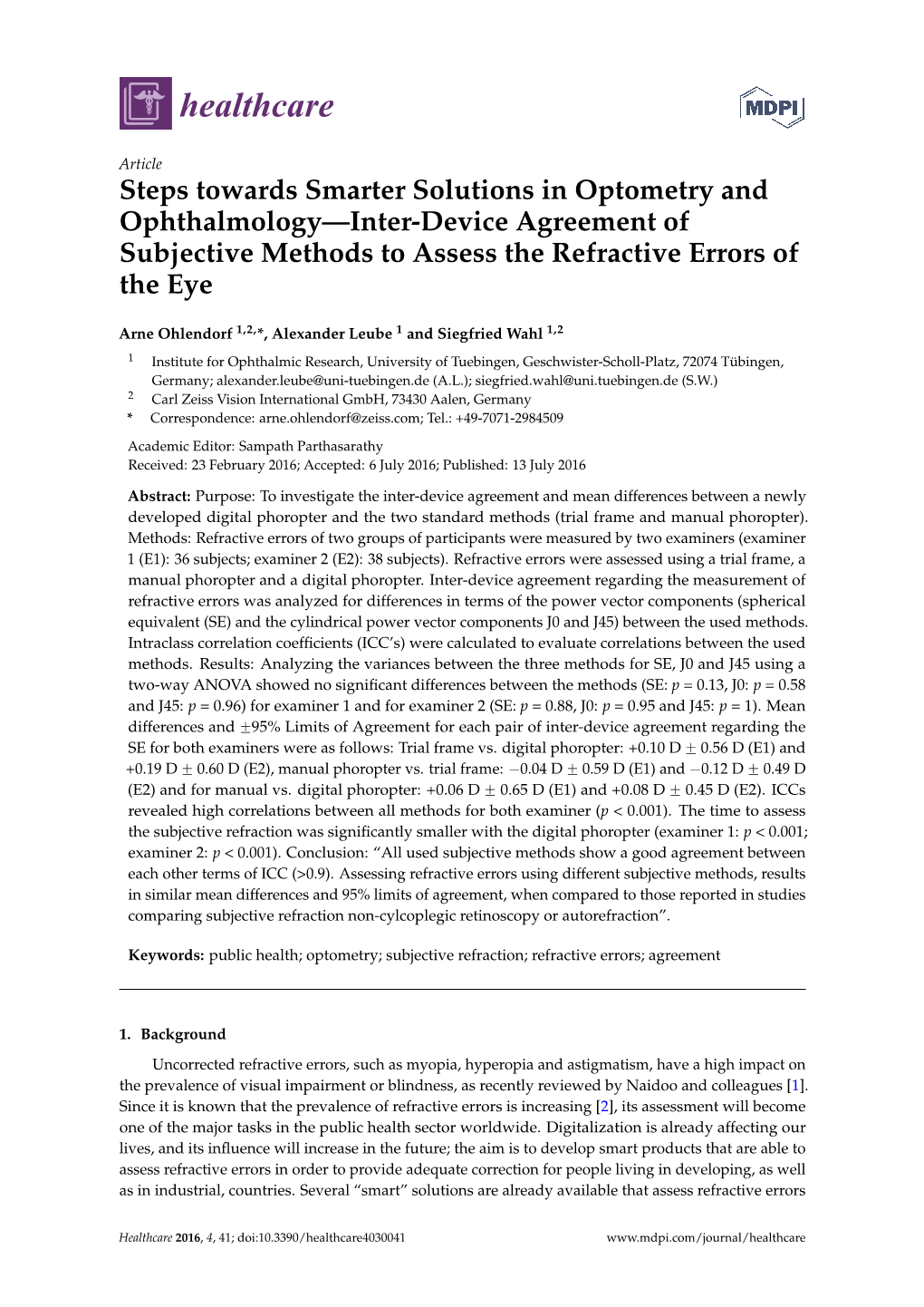 Steps Towards Smarter Solutions in Optometry and Ophthalmology—Inter-Device Agreement of Subjective Methods to Assess the Refractive Errors of the Eye