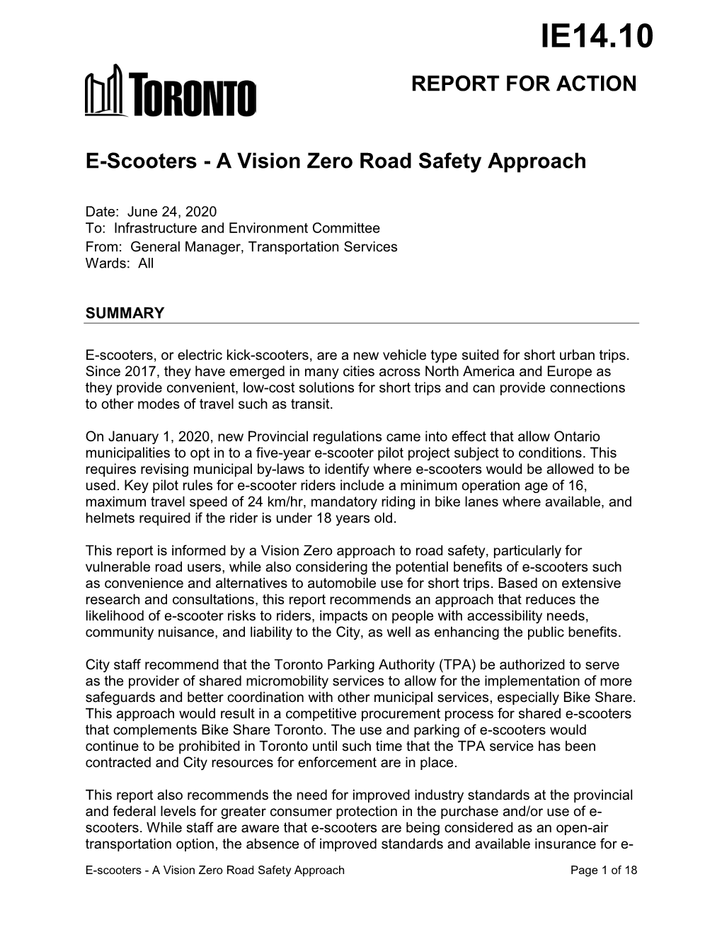 E-Scooters - a Vision Zero Road Safety Approach