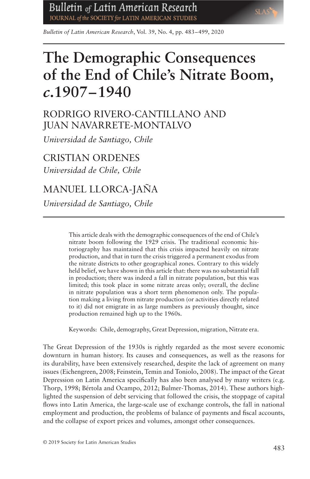 The Demographic Consequences of the End of Chile's Nitrate Boom, C.1907–1940