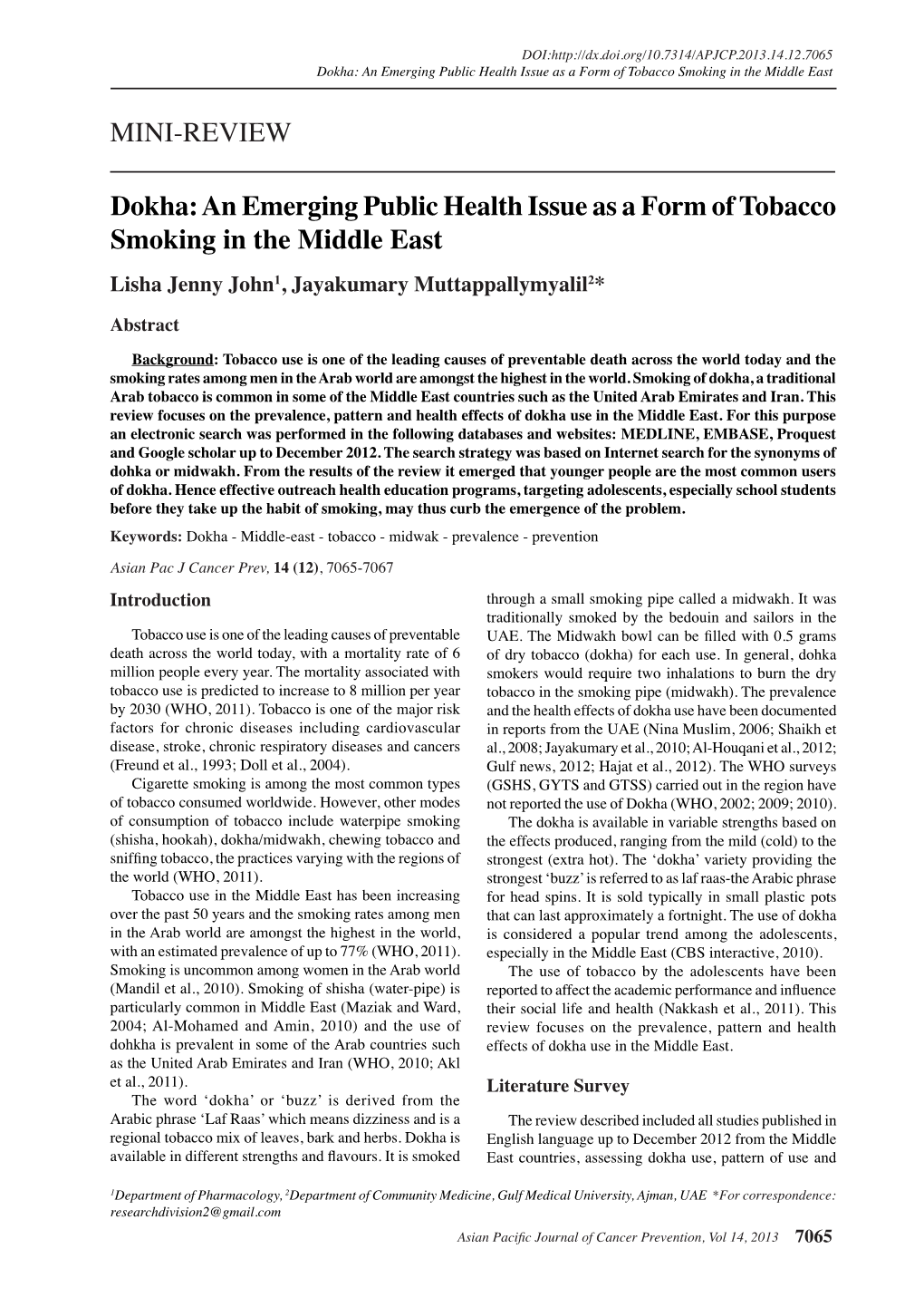 MINI-REVIEW Dokha: an Emerging Public Health Issue As a Form Of