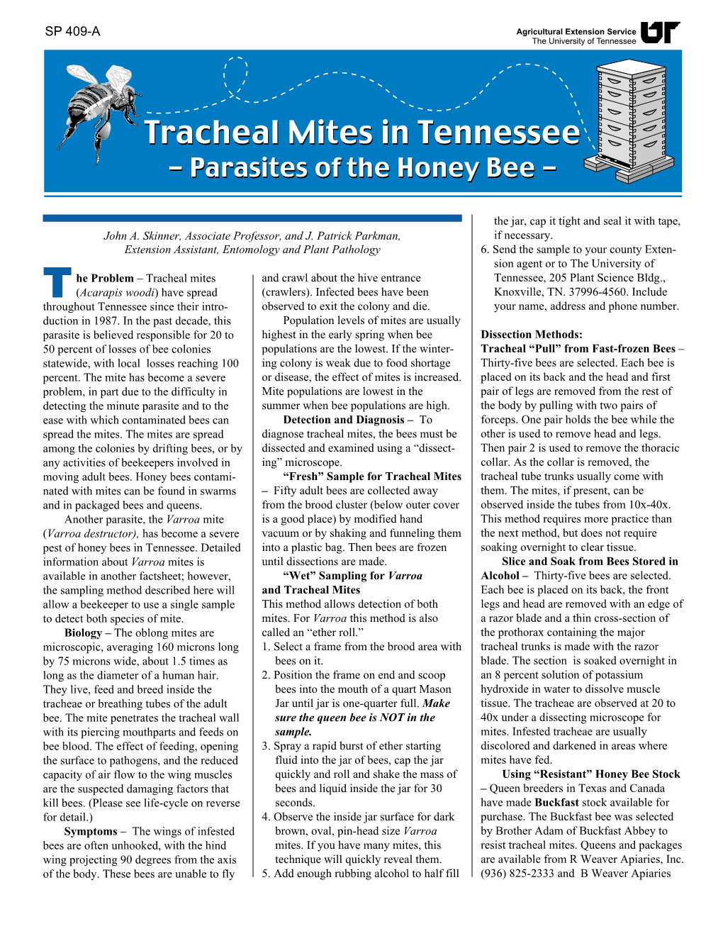 Tracheal Mites in Tennessee - Parasites of the Honey Bee