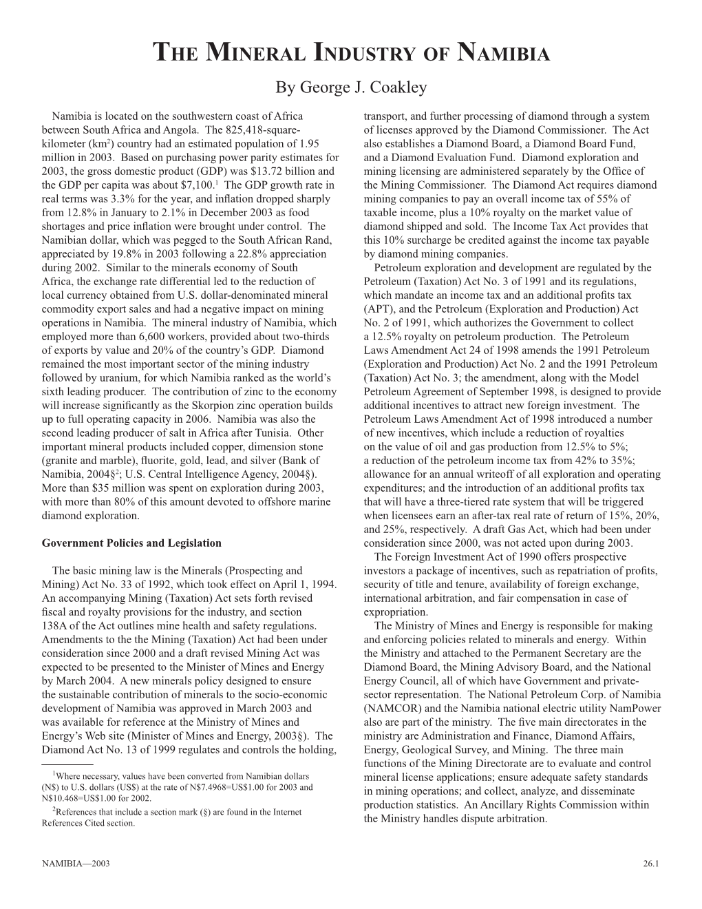 The Mineral Industry of Namibia in 2003