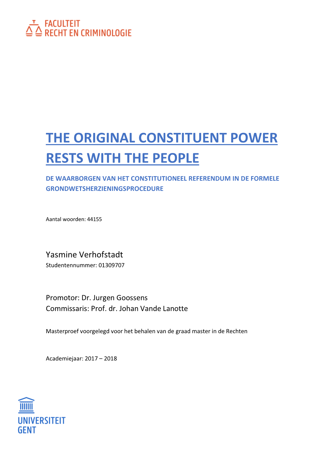 The Original Constituent Power Rests with the People