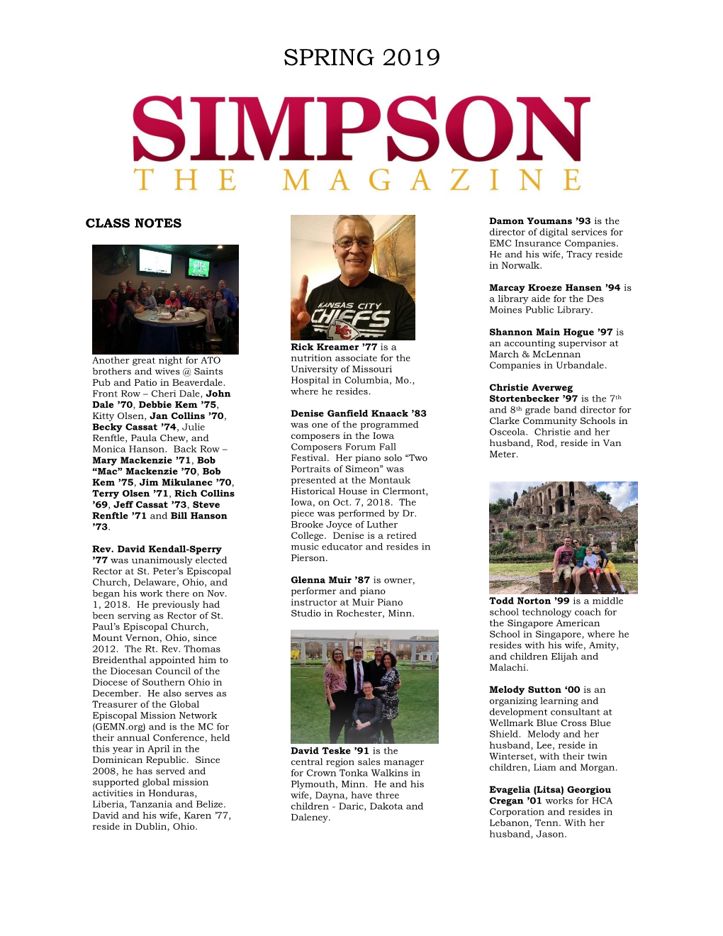 The Simpson Magazine, Spring 2019 Class Notes