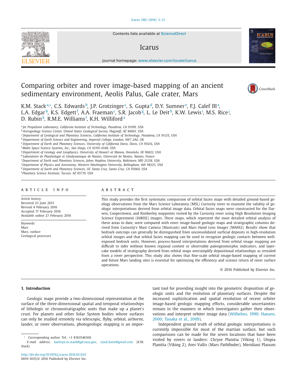 Comparing Orbiter and Rover Image-Based Mapping of an Ancient Sedimentary Environment, Aeolis Palus, Gale Crater, Mars