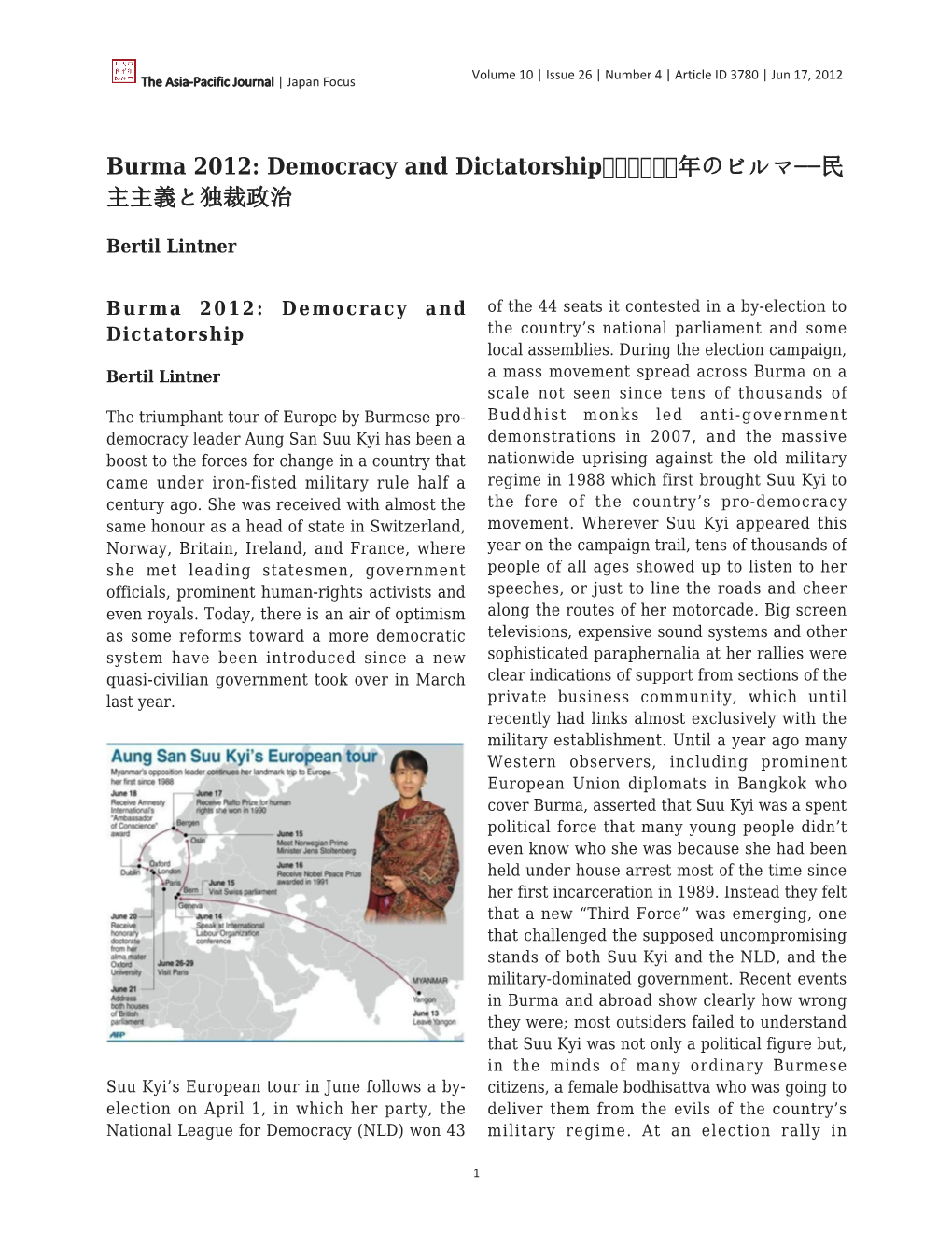 Democracy and Dictatorship 2012年のビルマ−−民 主主義と独裁政治