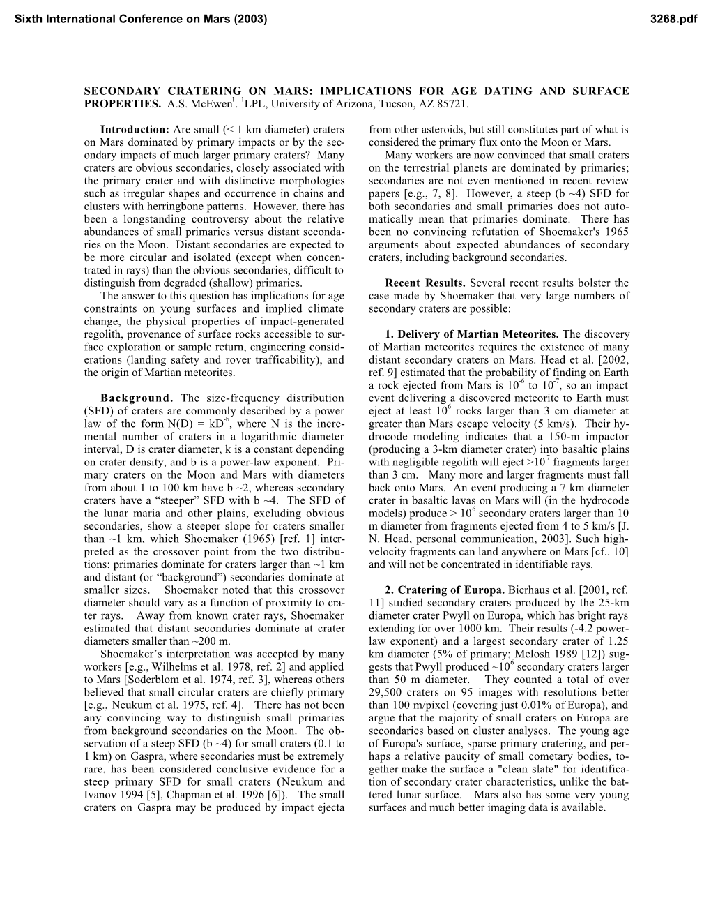 Secondary Cratering on Mars: Implications for Age Dating and Surface Properties