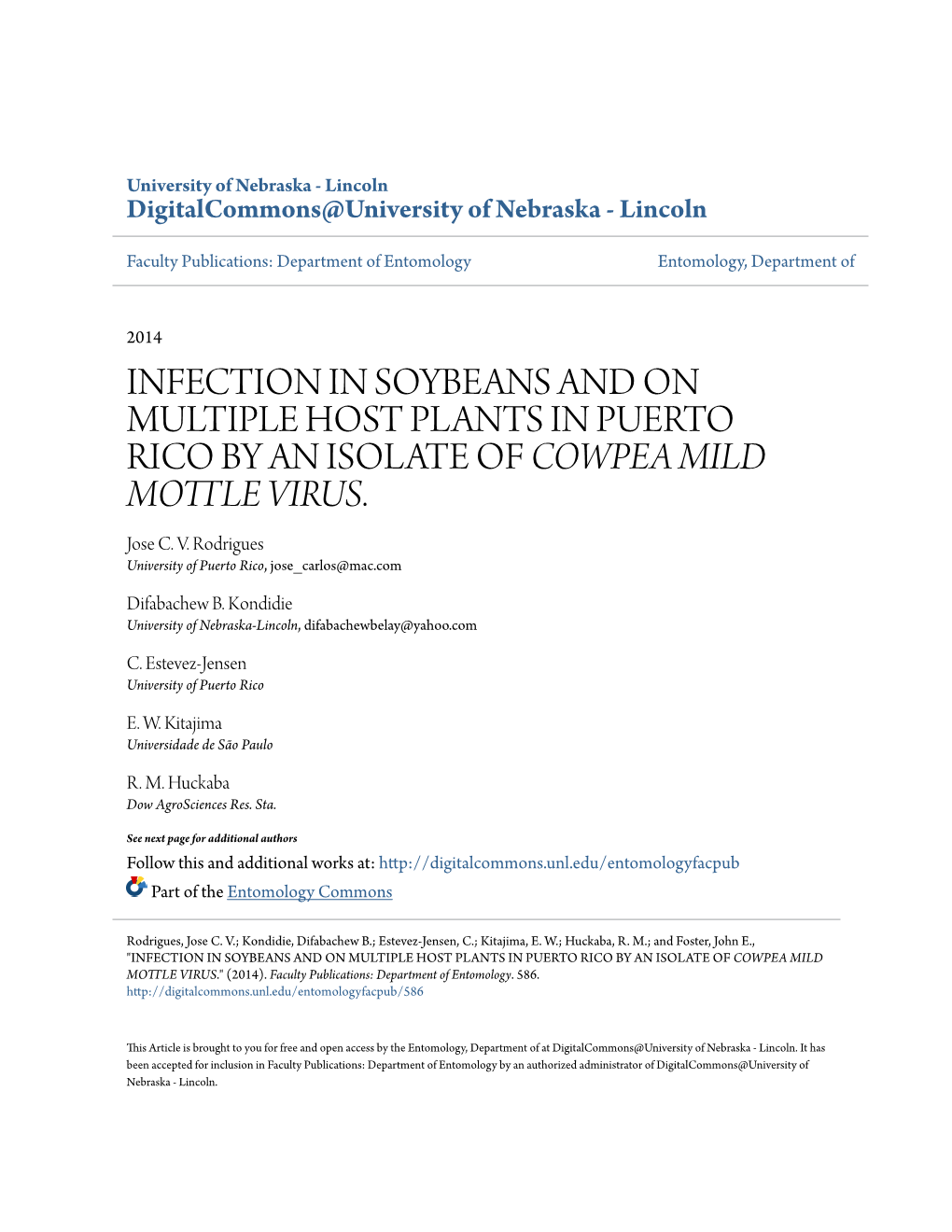 Infection in Soybeans and on Multiple Host Plants in Puerto Rico by an Isolate of Cowpea Mild Mottle Virus