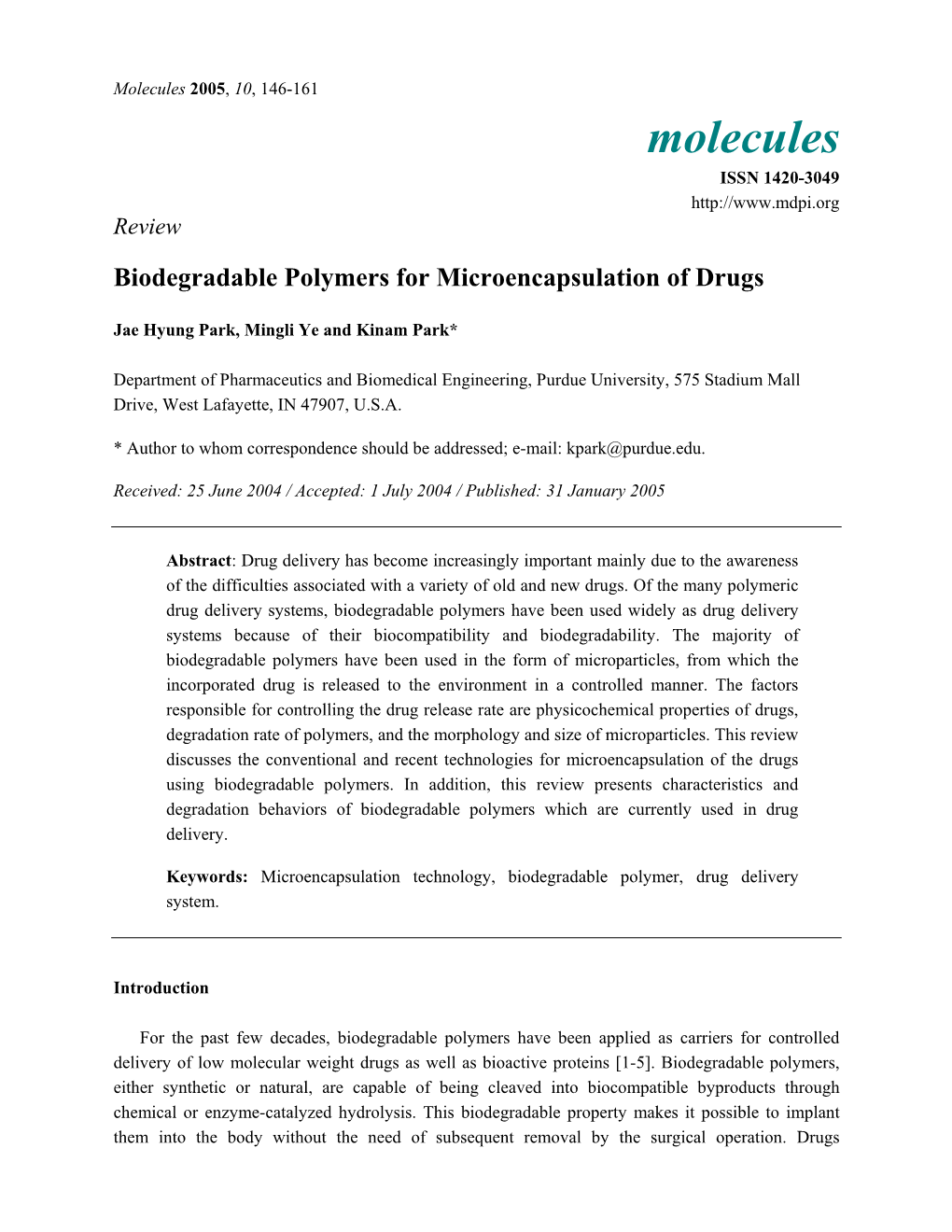 Biodegradable Polymers for Microencapsulation of Drugs