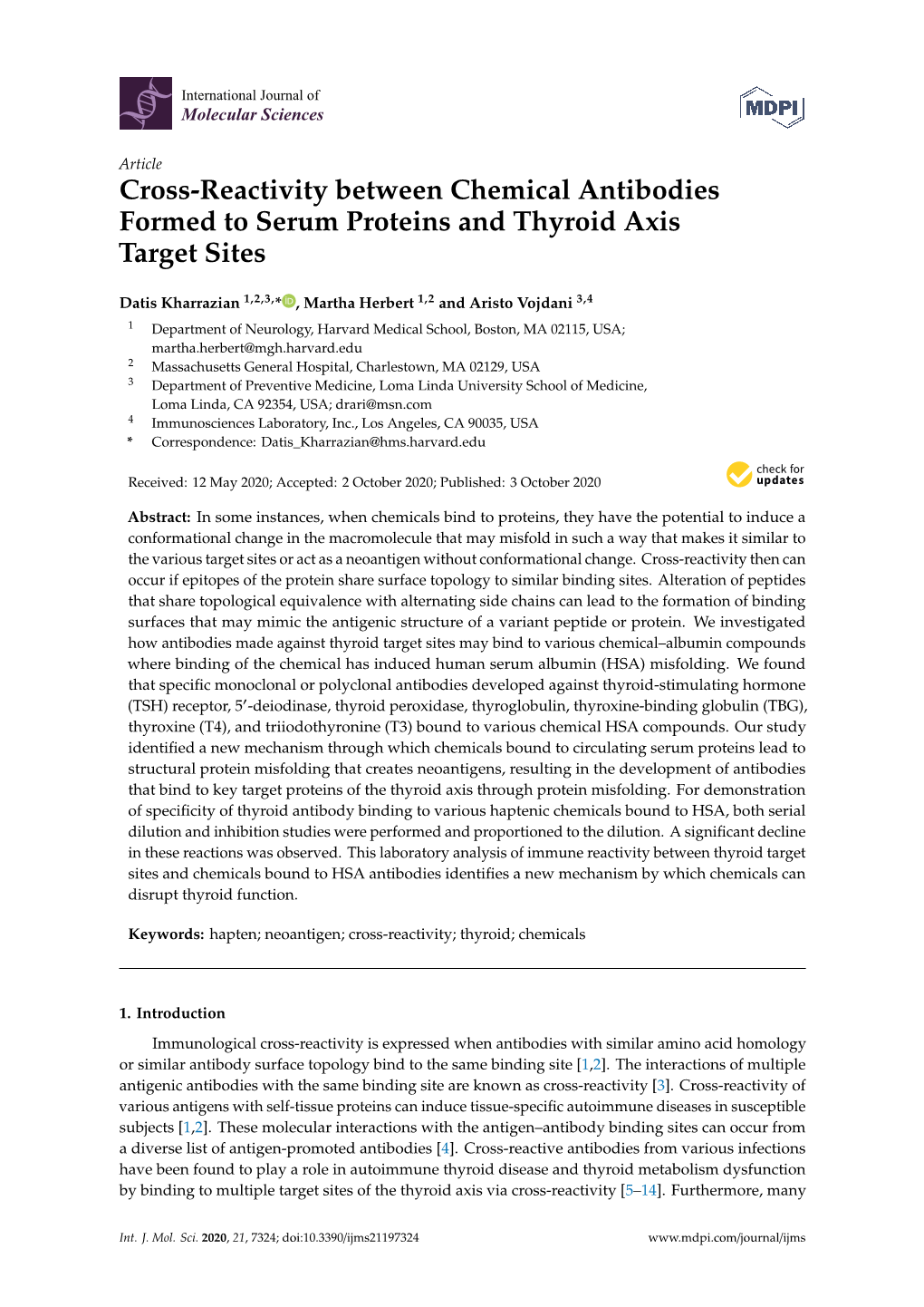 Cross-Reactivity Between Chemical Antibodies Formed to Serum Proteins and Thyroid Axis Target Sites