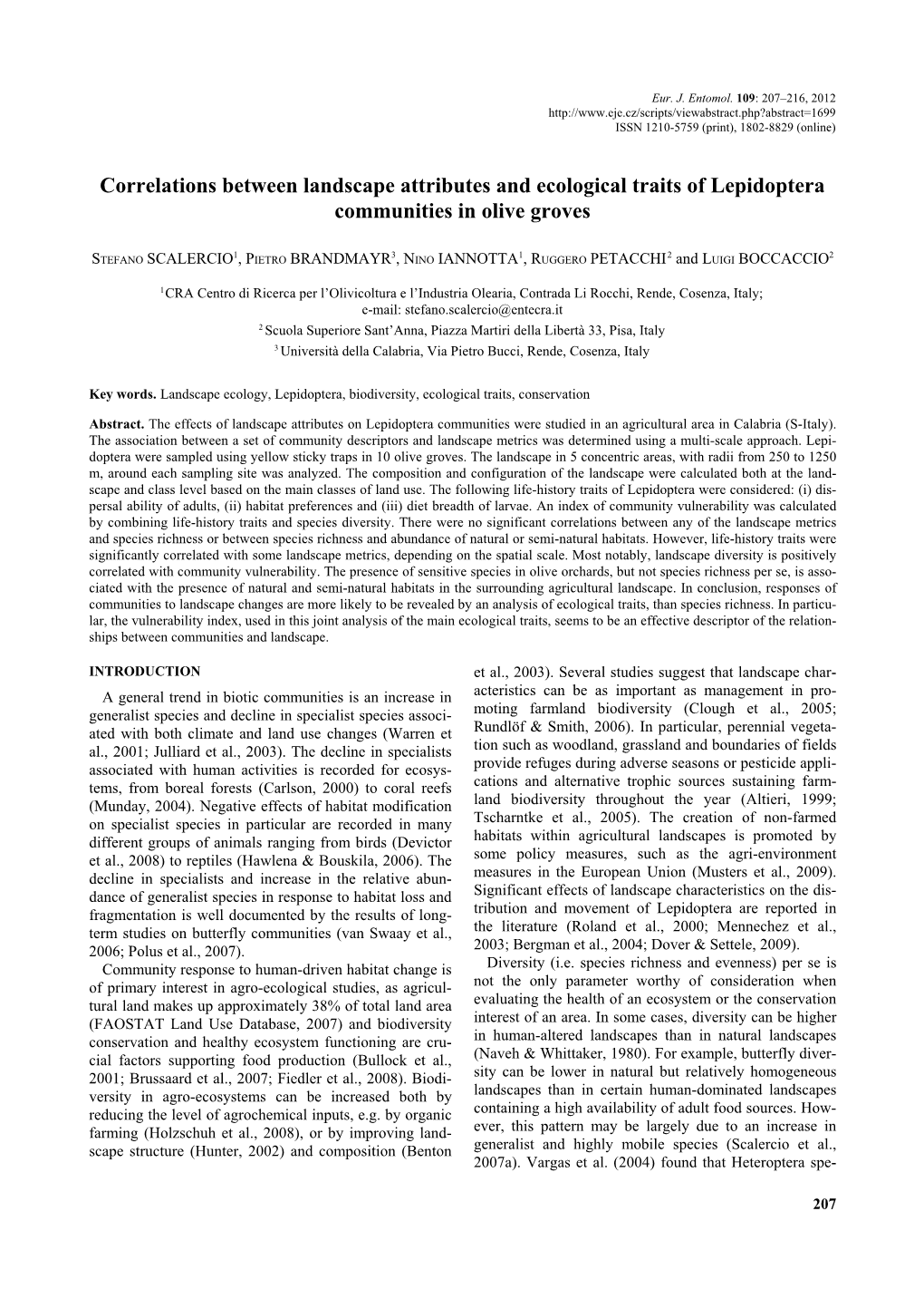 Correlations Between Landscape Attributes and Ecological Traits of Lepidoptera Communities in Olive Groves