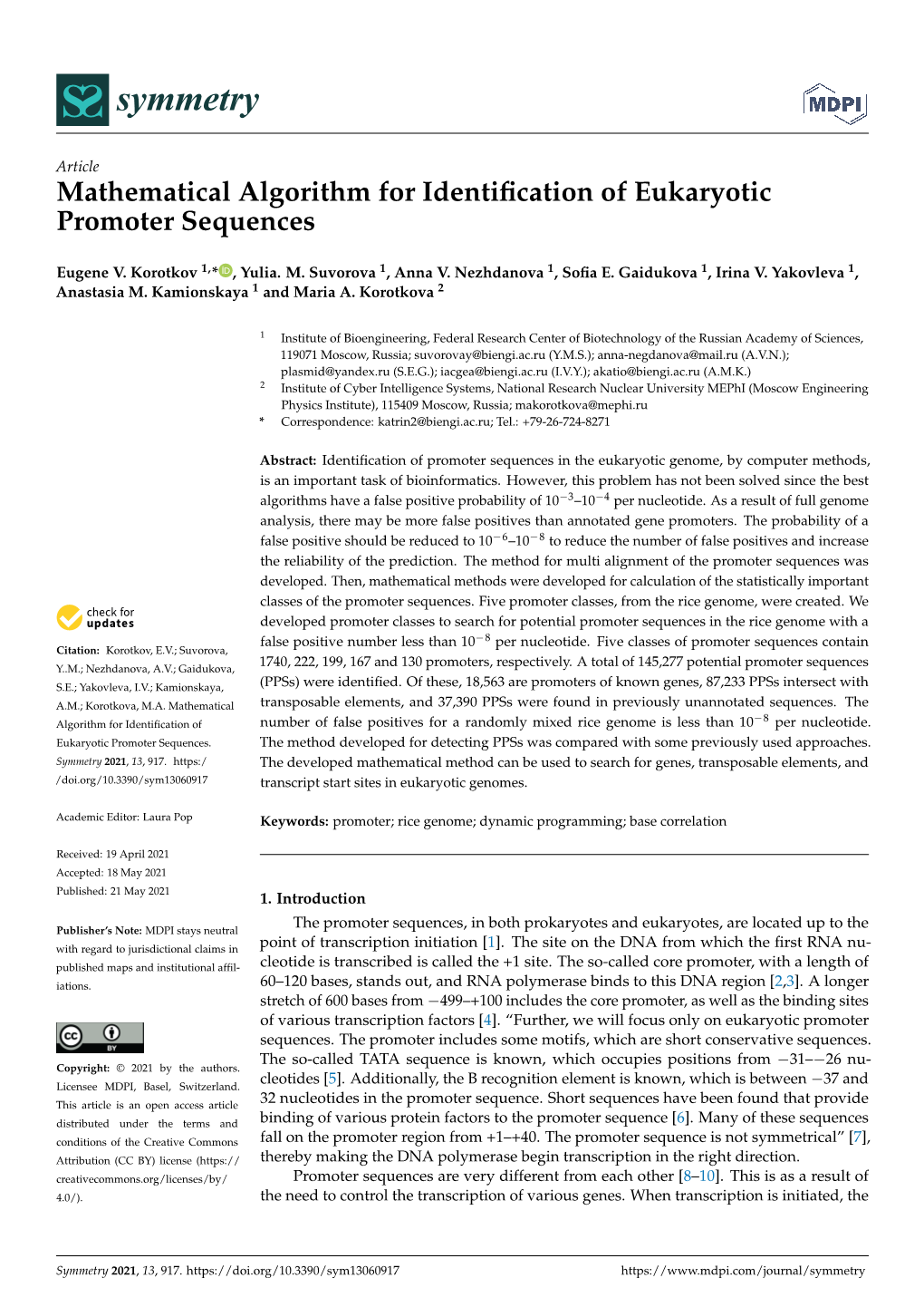 Mathematical Algorithm for Identification of Eukaryotic Promoter