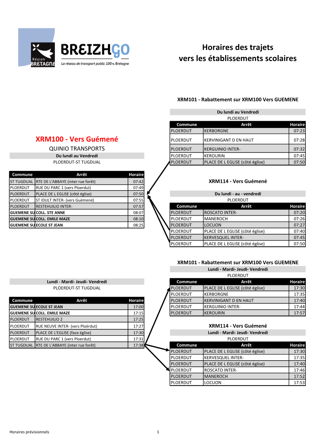 Horaires Des Trajets Vers Les Établissements Scolaires