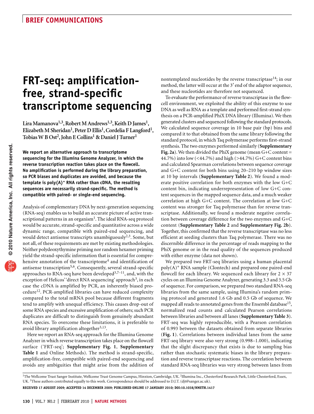 FRT-Seq: Amplification-Free, Strand-Specific Transcriptome