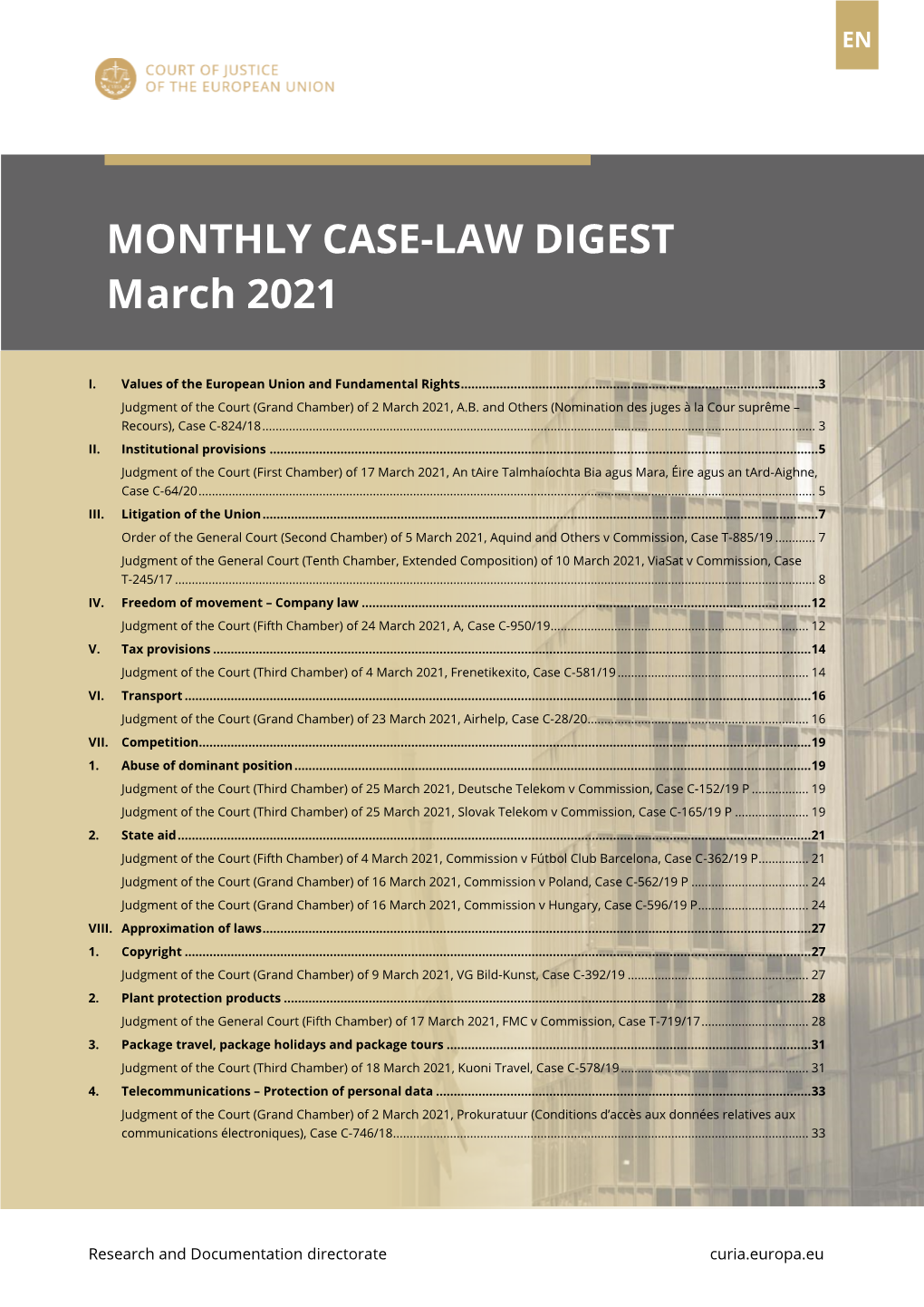 MONTHLY CASE-LAW DIGEST M Arch 2021