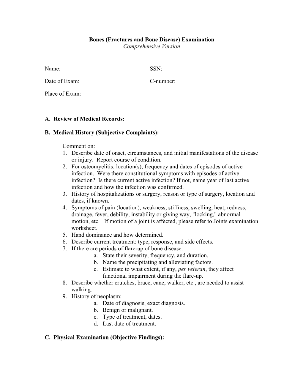 (Fractures and Bone Disease) Examination Comprehensive Version