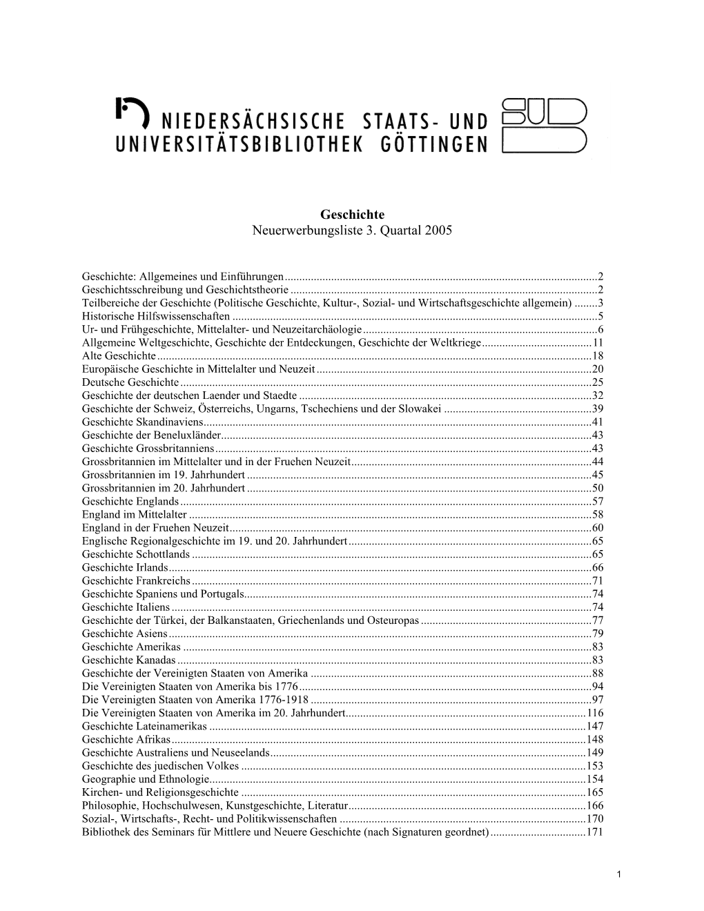 Geschichte Neuerwerbungsliste 3. Quartal 2005