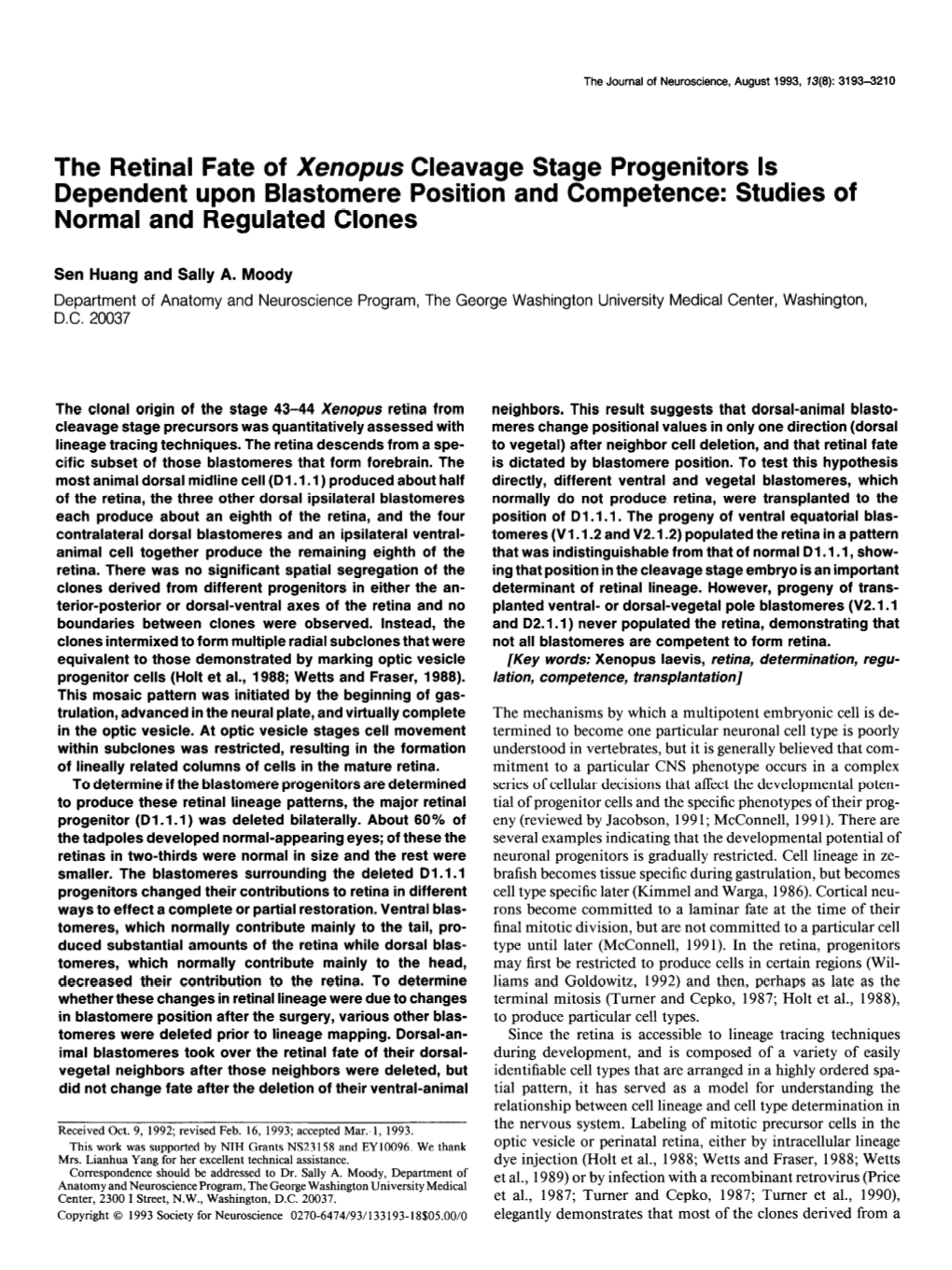 The Retinal Fate of Xenopus Cleavage Stage Progenitors Is Dependent Upon Blastomere Position and Competence: Studies of Normal and Regulated Clones