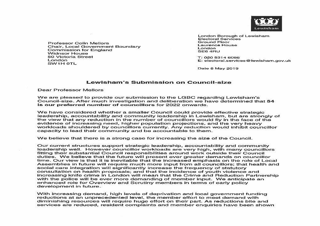 Lewisham Council Size Submission