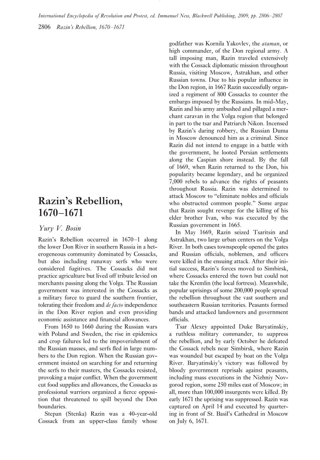 Razin's Rebellion, 1670–1671