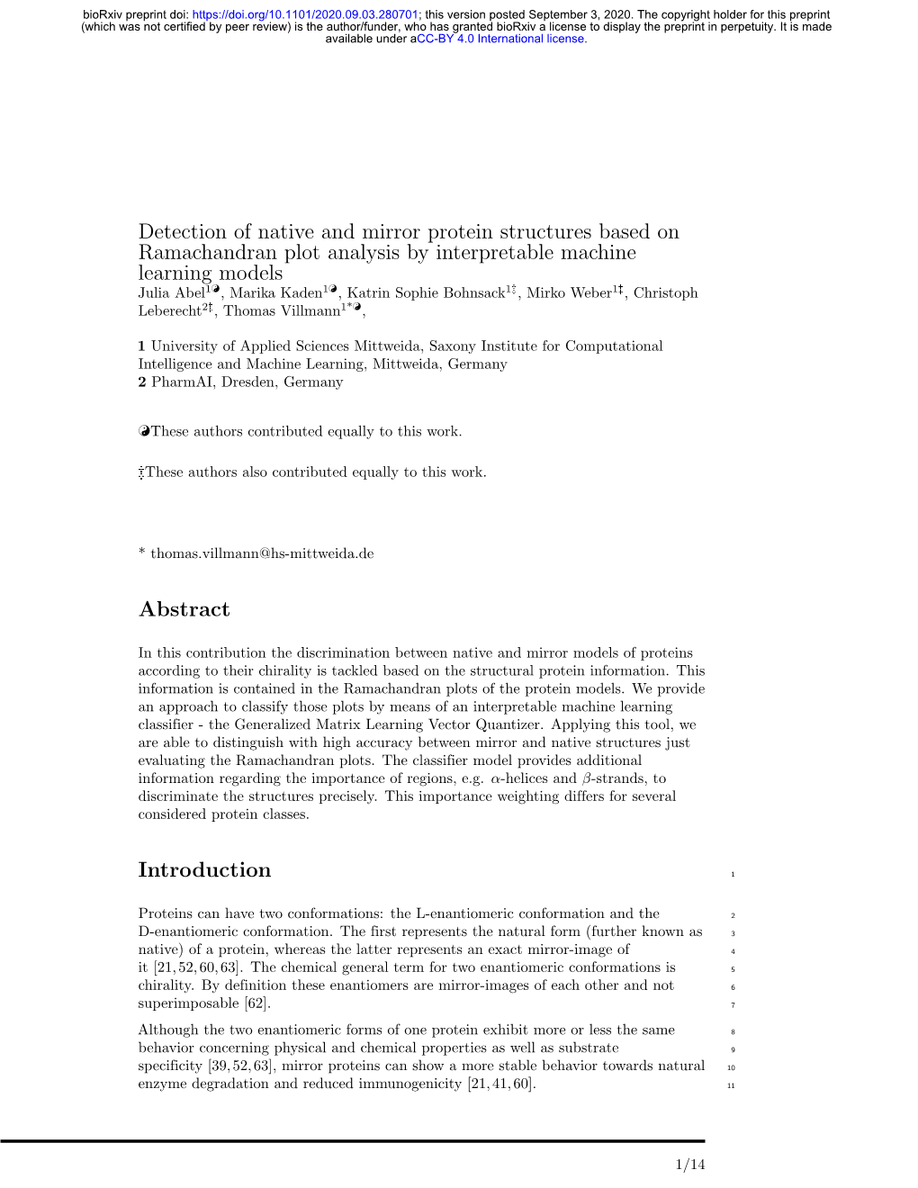 Detection of Native and Mirror Protein Structures Based on Ramachandran