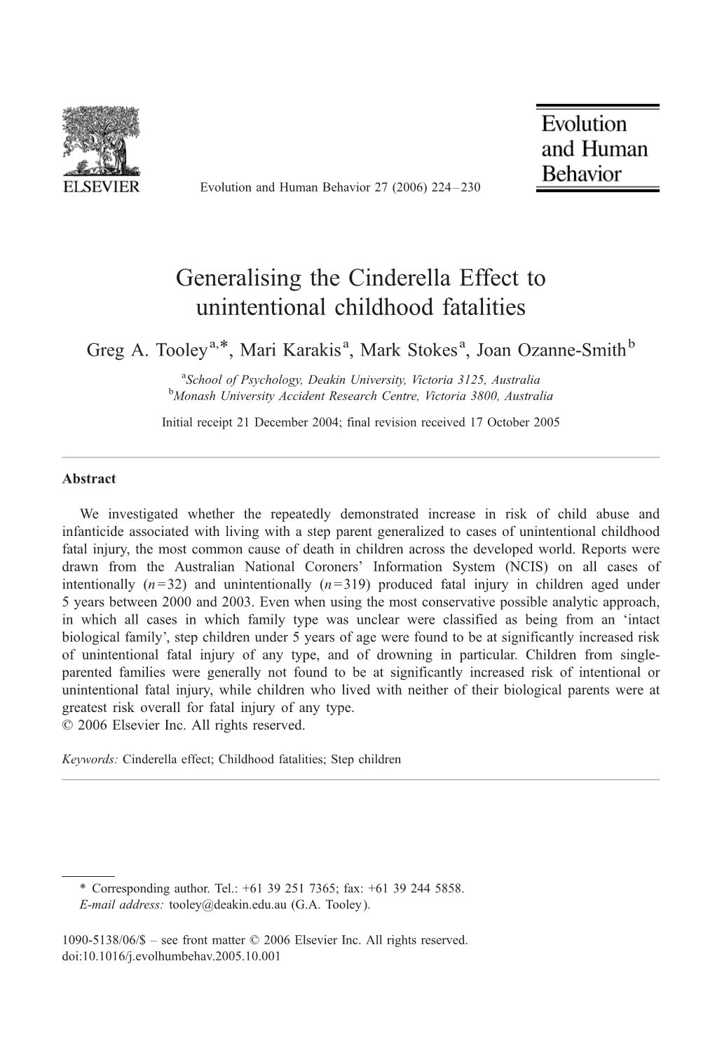 Generalising the Cinderella Effect to Unintentional Childhood Fatalities