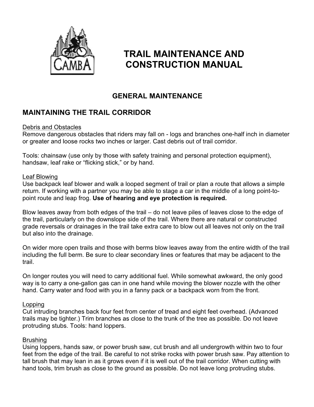 Trail Maintenance and Construction Manual