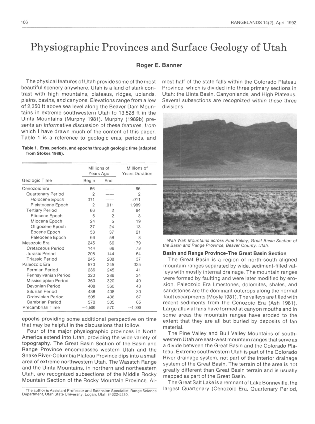 Physiographic Provinces and Surface Geology of Utah Roger E