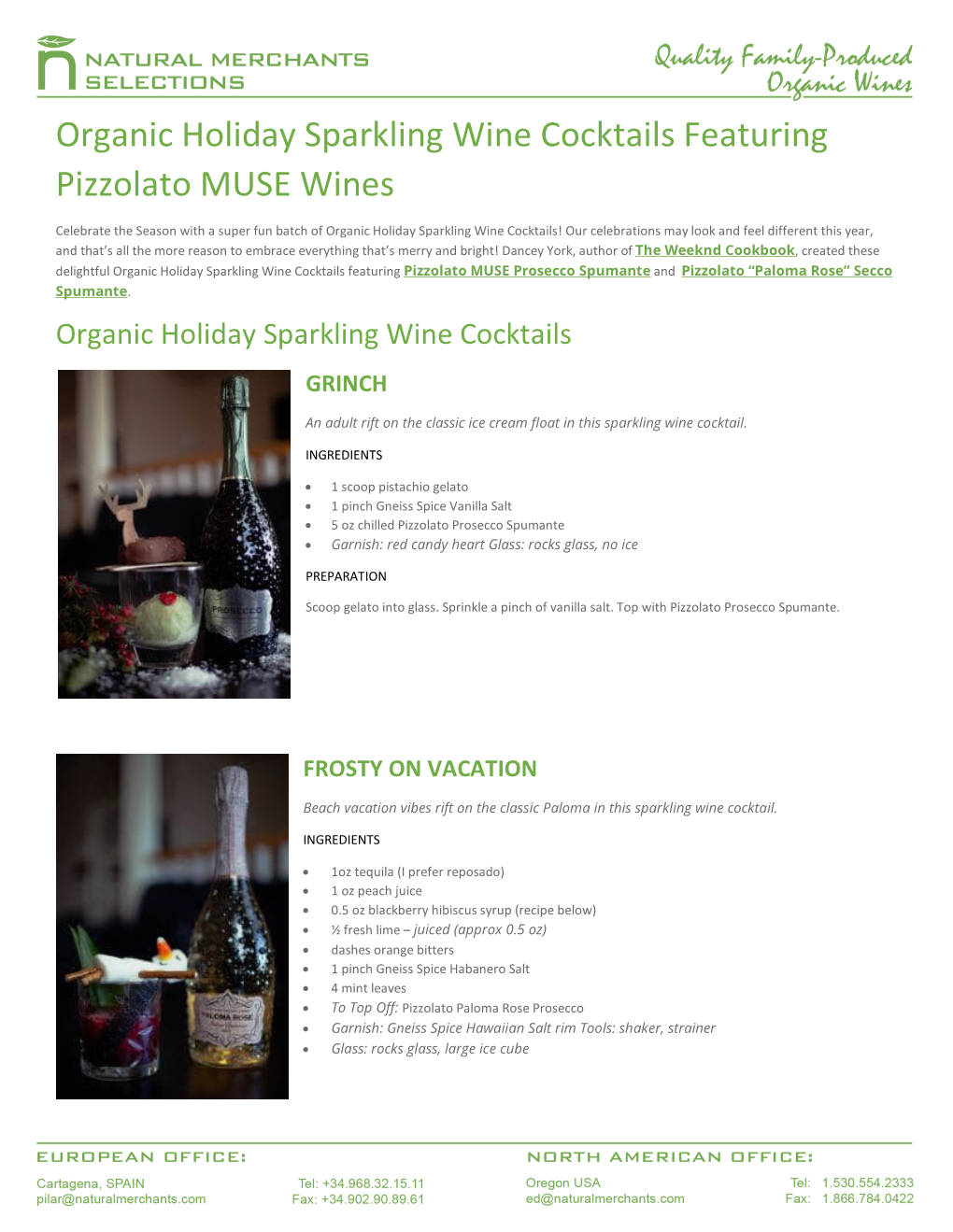 Organic Holiday Sparkling Wine Cocktails Featuring Pizzolato MUSE Wines