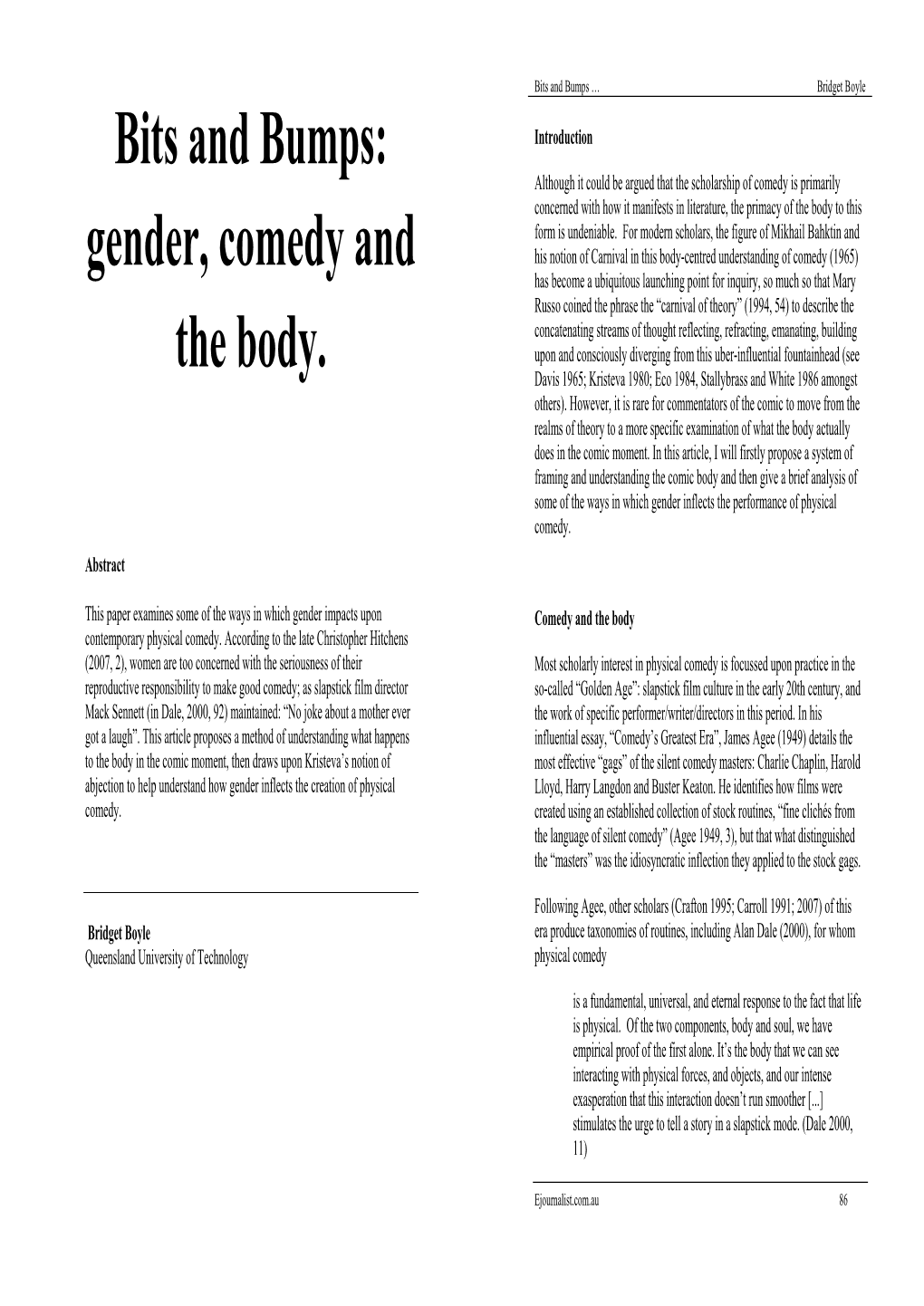 Gender, Comedy and the Body