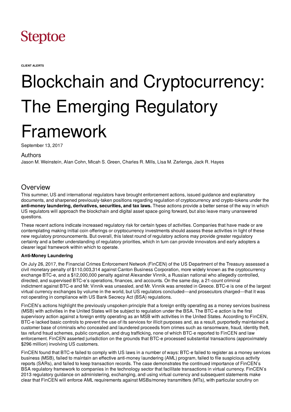 Blockchain and Cryptocurrency: the Emerging Regulatory Framework