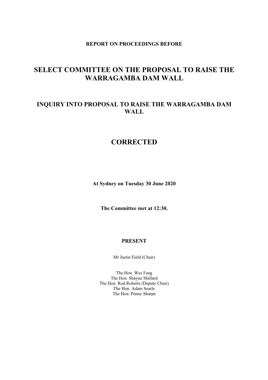 Select Committee on the Proposal to Raise the Warragamba Dam Wall
