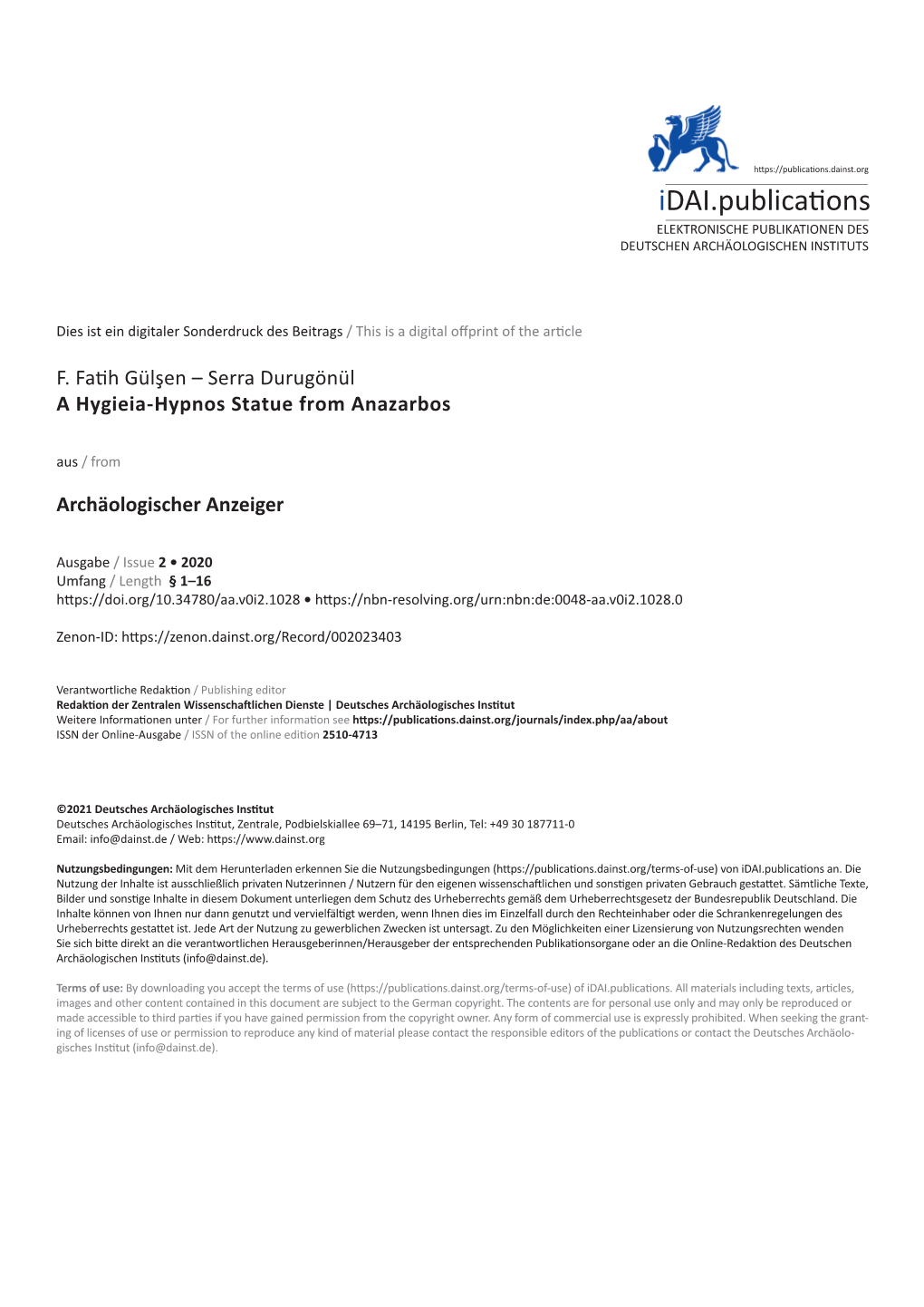 Idai.Publications ELEKTRONISCHE PUBLIKATIONEN DES DEUTSCHEN ARCHÄOLOGISCHEN INSTITUTS