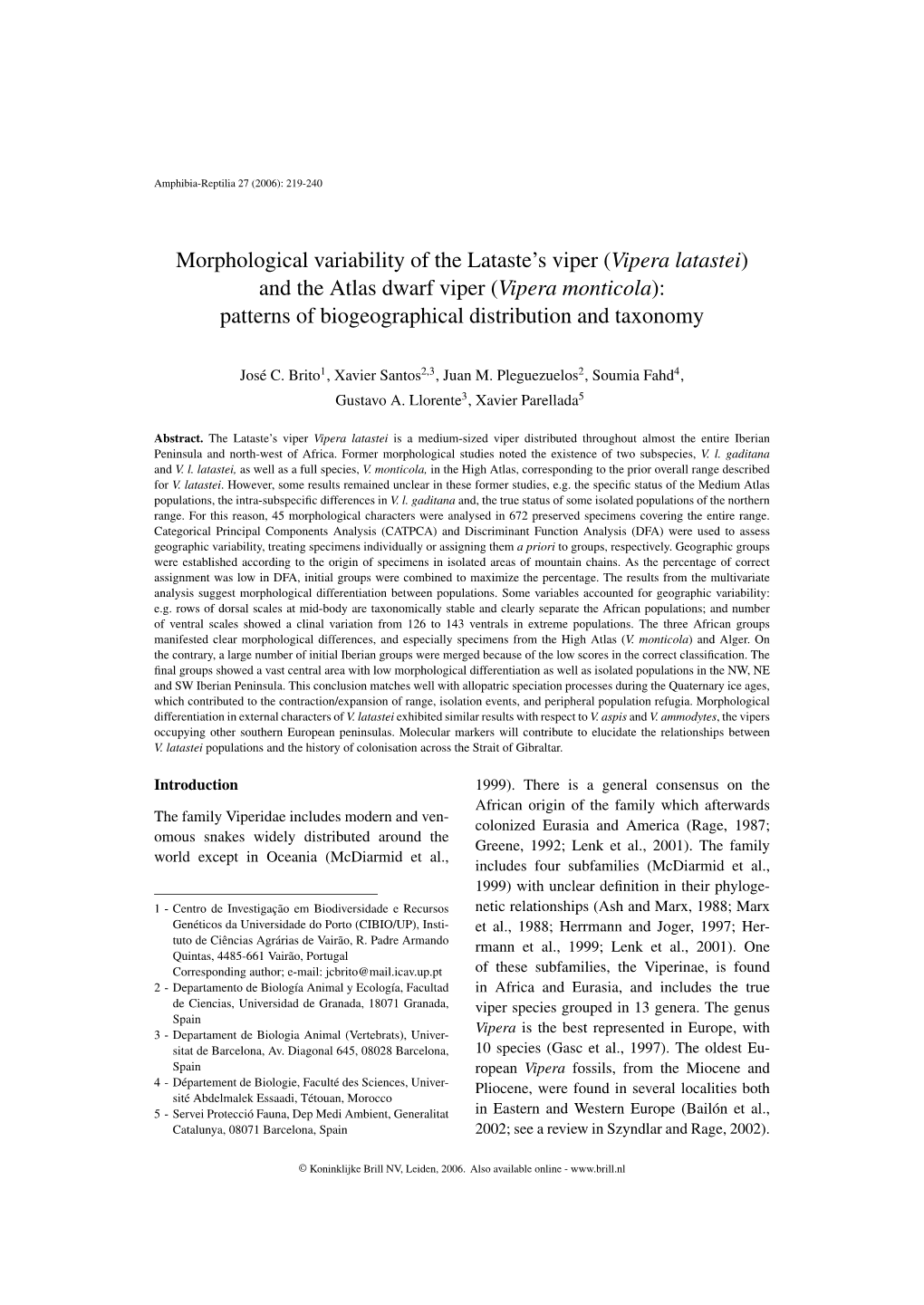 Vipera Latastei) and the Atlas Dwarf Viper (Vipera Monticola): Patterns of Biogeographical Distribution and Taxonomy