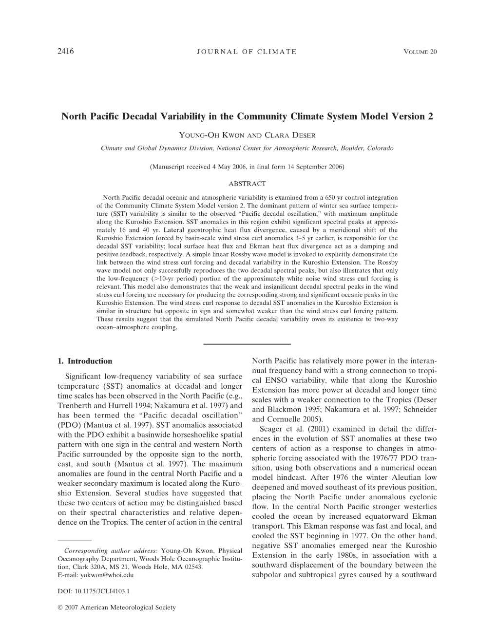 North Pacific Decadal Variability in the Community Climate System Model Version 2